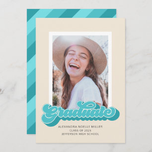 Retro Vibes (Teal) Photo Graduation Announcement