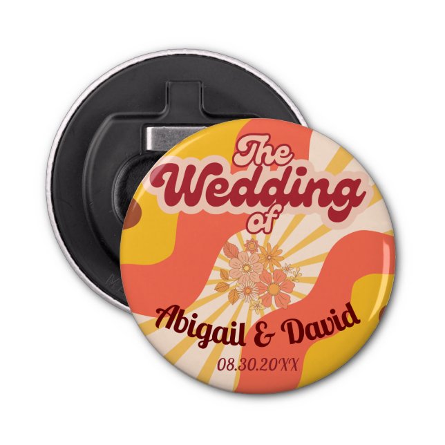 Retro Vibes Vintage Wedding Bottle Opener (Front)