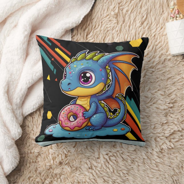 Retro Vibing Cute Dragon Big Print Cushion (Blanket)