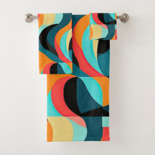 Retro Vibrant Abstract Pattern Bath Towel Set