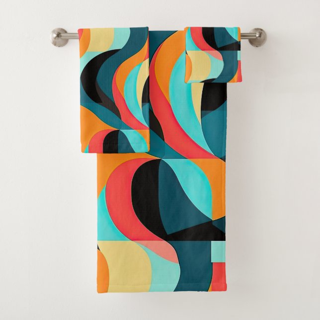 Retro Vibrant Abstract Pattern Bath Towel Set (Insitu)