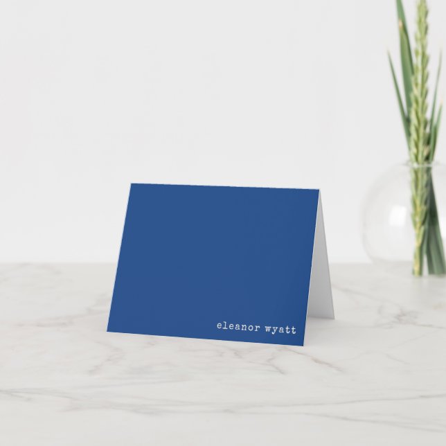 Retro Vibrant Blue Minimalist Personalised Name Note Card (Front)