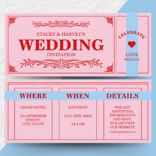 Retro Vibrant Colour Block Red Pink Blue Aesthetic Invitation