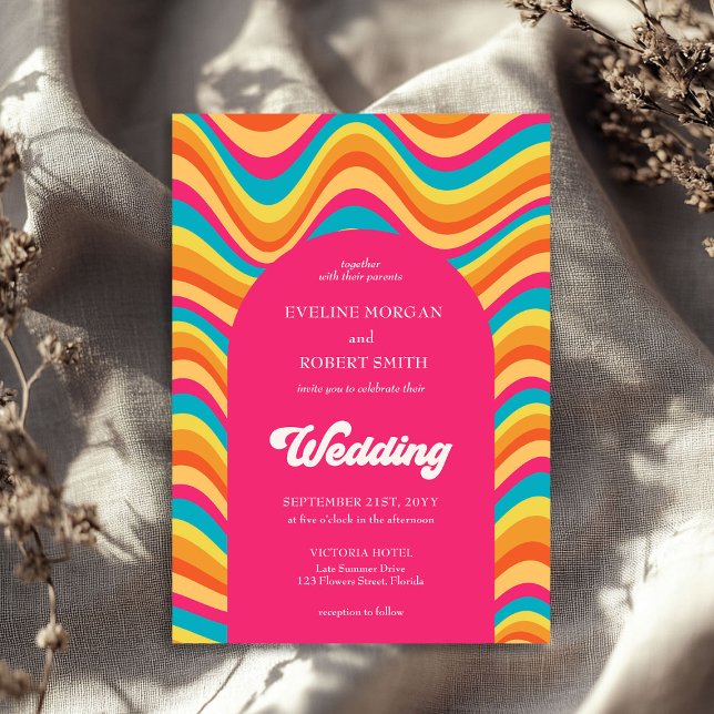 Retro vibrant colours wave groovy font wedding invitation (Retro vibrant colors wave groovy font wedding Invitation )