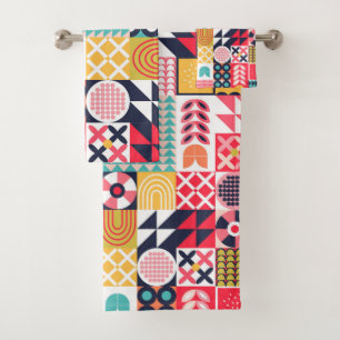 Retro Vibrant Geometric Colourful Pattern Bath Towel Set