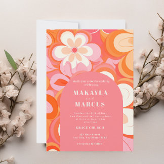 Retro Vibrant Pink Arch Wedding Invitation