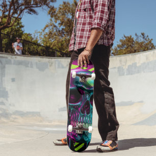Retro Vibrant Skull Skateboard