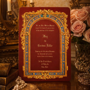 Retro Victorian Era 1887 Arched Frame Wedding Invitation
