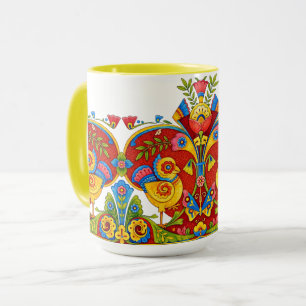 Retro Victorian Era Birds Butterflies Frieze Mug