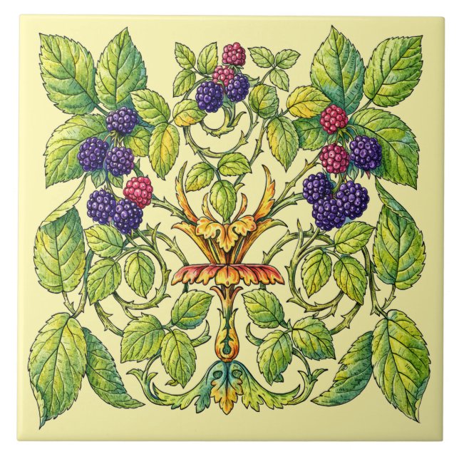 Retro Victorian Era Blackberries Tile (Front)