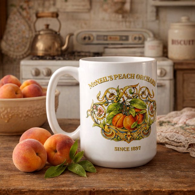 Retro Victorian Era Peach Orchard Label Template Coffee Mug (Creator Uploaded)
