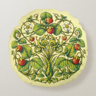 Retro Victorian Era Strawberries & Snails Round Cushion