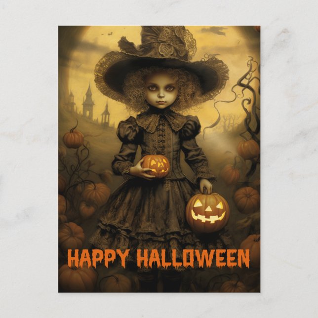 Retro Victorian Photography Halloween bad witch Postcard (Front)