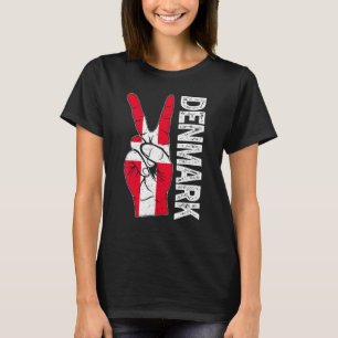 Retro Victory Two Fingers Denmark Flag Patriotic T-Shirt