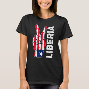 Retro Victory Two Fingers Liberia Flag Patriotic T-Shirt