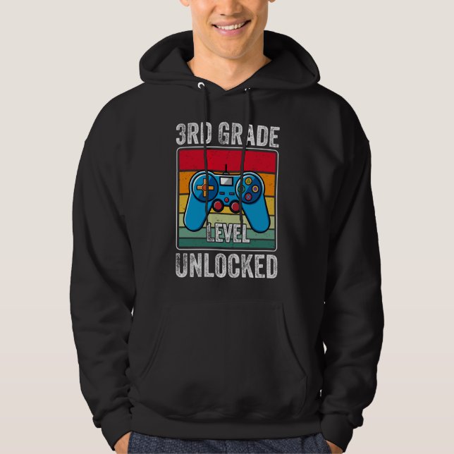 Retro Video Game 3rd Grade Level Unlocked Gift Hoodie (Front)