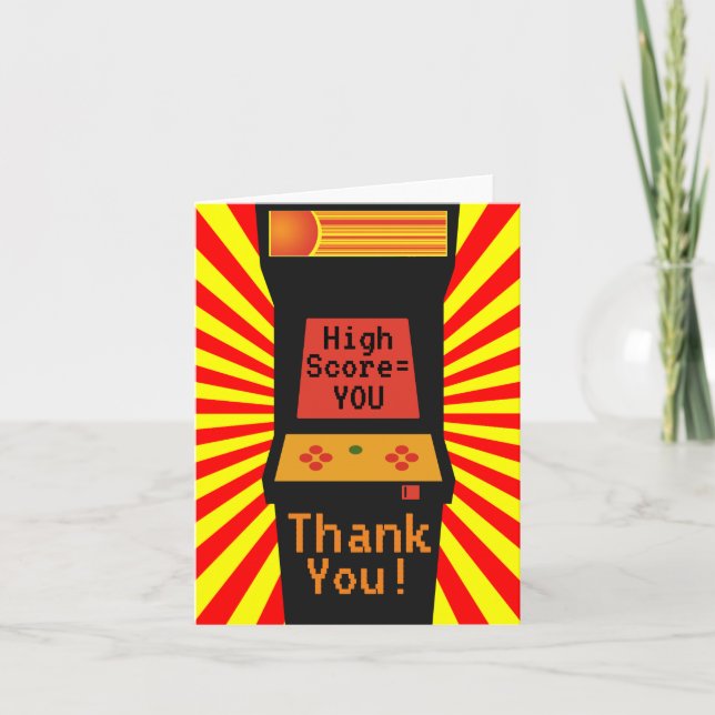 Retro Video Game Arcade Birthday Party Thank You Card (Front)