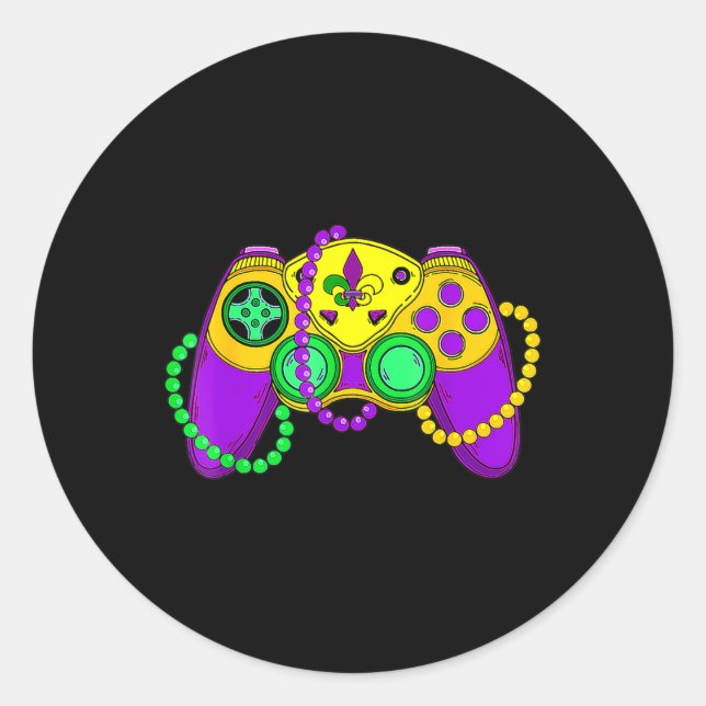 Retro Video Game Controller Hat Mardi Gras Gaming  Classic Round Sticker (Front)