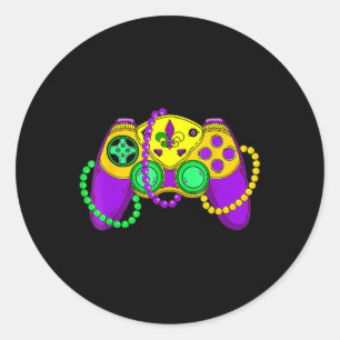 Retro Video Game Controller Hat Mardi Gras Gaming  Classic Round Sticker