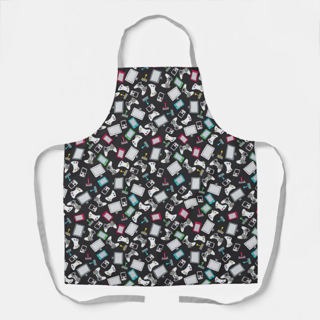 Retro Video Game Controllers Gaming Pattern Apron (Front)