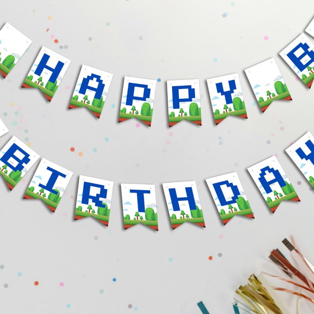 Retro Video Game Happy Birthday Bunting (Retro Video Game Happy Birthday Bunting Flags
)