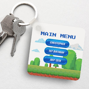 Retro Video Game Menu Photo Birthday Party Key Ring