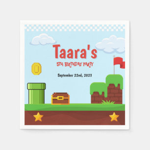Retro Video Game Pixel Arcade Birthday Paper Napkin