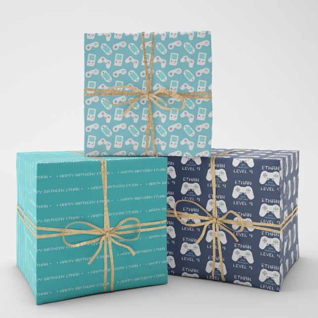 Retro Video Game Theme Personalised Birthday Wrapping Paper Sheet (Creator Uploaded)