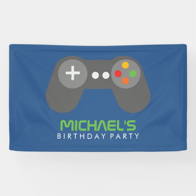 Retro Video Games Themed Kids Birthday Party Banner (Horizontal)