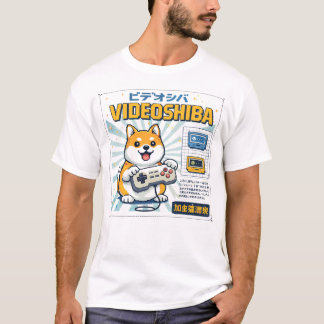 Retro VideoShiba Gamer Dog Japanese Poster T-Shirt