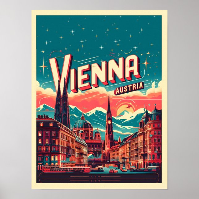 Retro Vienna city Austria skyline gifts  Poster (Front)