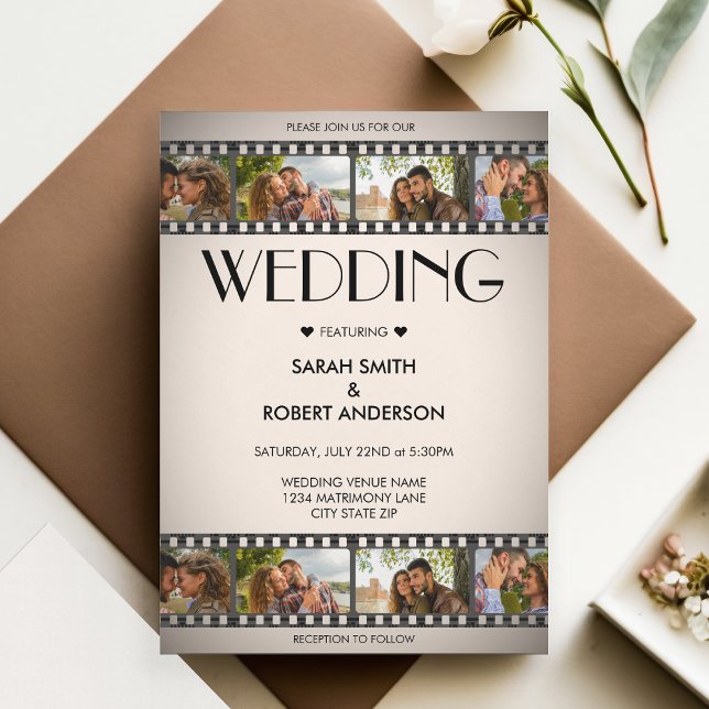 Retro Vignette Photo Collage Film Strip Wedding Invitation (Retro Vignette Photo Collage Film Strip Wedding Invitation)