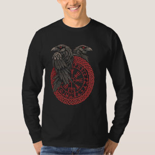 Retro Viking Compass Vegvisir Nordic Rune Raven T-Shirt