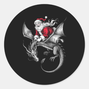 Retro Viking Pagan Christmas - Clic Santa Riding D Classic Round Sticker