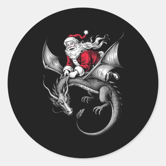 Retro Viking Pagan Christmas - Clic Santa Riding D Classic Round Sticker (Front)