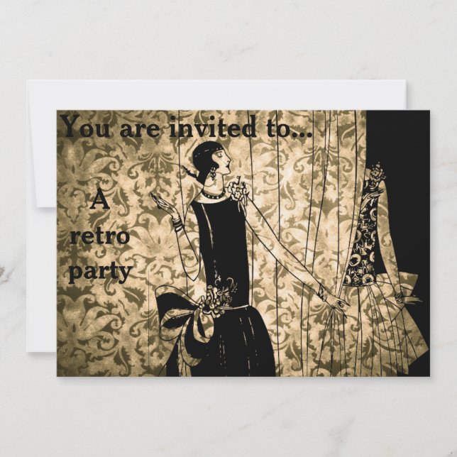 Retro Vintage 1930s themed damask party Invitation (Front)