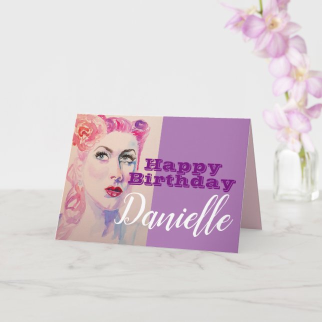 Retro Vintage 1940s Woman Happy Birthday Card (Orchid)