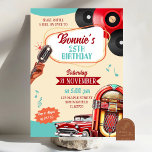 Retro Vintage 1950s Adult Birthday Party Invitation<br><div class="desc">Retro Vinly Record Birthday Party | Fifties Red Vintage Car Adult Party | Retro Midcentury Adult Party | Retro Sock Hop Party Invitation</div>