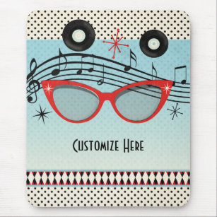 Retro Vintage 1950's Fifties Red Cat Eye Glasses Mouse Mat