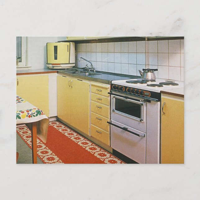 Retro Vintage 1950s Kitchen Scene Postcard (Front)