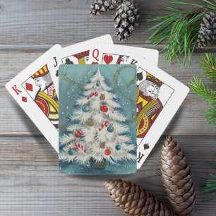 Retro Vintage 1950s White Christmas Tree Holiday Playing Cards