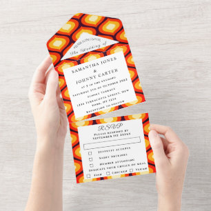 Retro Vintage 1960s 1970s Colourful Pattern Weddin All In One Invitation