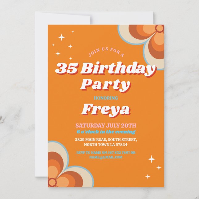 Retro Vintage 1970s Birthday Party Orange Invitation (Front)