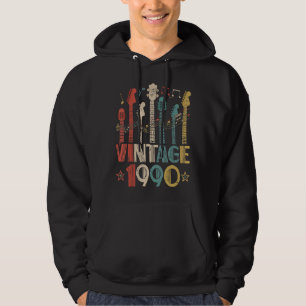 Retro Vintage 1990 Guitar Lover 1990 Birthday Guit Hoodie