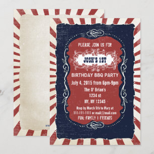 Retro Vintage 4th of july birthday invitations