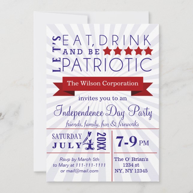 Retro Vintage 4th of july party invitations (Front)
