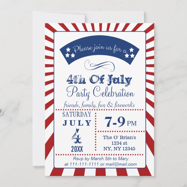Retro Vintage 4th of july party invitations (Front)