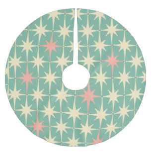 Retro Vintage 50s 60s Mid-century Atomic Teal Pink Brushed Polyester Tree Skirt