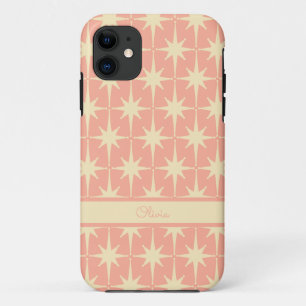 Retro Vintage 50s Atomic Star Pattern Blush Cream iPhone 11 Case