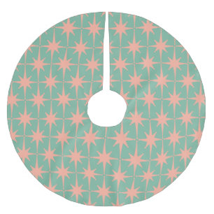 Retro Vintage 50s Star Pattern in Pink and Mint Brushed Polyester Tree Skirt
